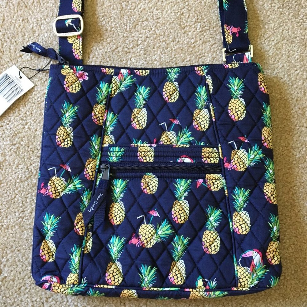 Vera Bradley Hipster Pineapple Toucan Party NWT Crossbody Purse Large Navy Blue